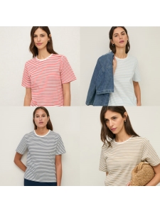 스트라이프 라운드넥 반팔 티셔츠_4 Colors