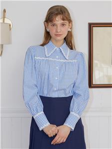 [W컨셉][일루스트리스일루전] SK GINGHAM CHECK LACE BLOUSE