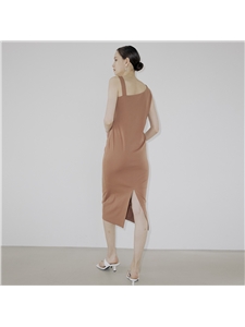 [누브] Unbanlanced Jersey Dress - Brown